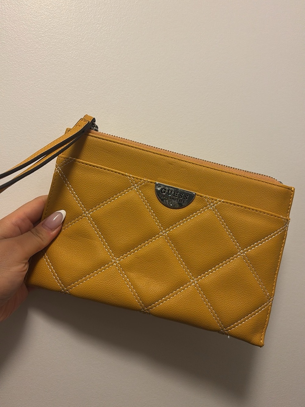 GUESS Quilted Mustard Yellow Wristlet Clutch